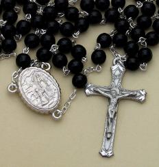 Image of Black Glass Rosary With Lourdes Water Center