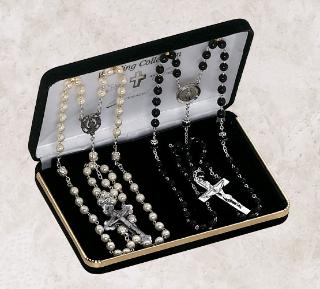 Faux Pearl & Black Bead Wedding rosary Gift Set - RH