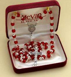 Image of Red Glass Rosary in Gift Box