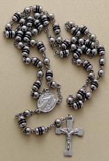 All Stainless Steel and hard black rubber Rosary, engravable Crucifix