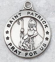 Round Sterling Silver St. Patrick Patron Saint Medal with engravable back