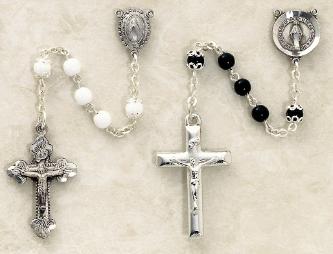 White and Black Silver Plated Glass Bead Rosaries for children