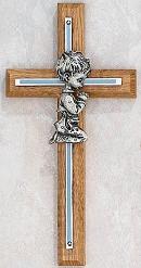 Oak & Overlay Praying Boy Cross - decorative wooden crosses