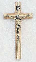 Oak wood Crucifix with gold metal inlay