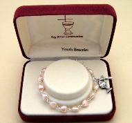 Image of Catholic Pink Heart First Communion Bracelet jewelry