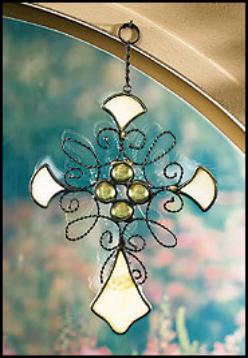 Metal & Stone Stained Glass Cross